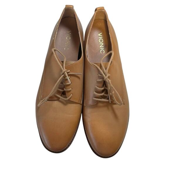 Vionic Weslyn Lace Up Oxford Loafers Size 10 Leather Tan Comfort Shoe Office - Picture 1 of 9